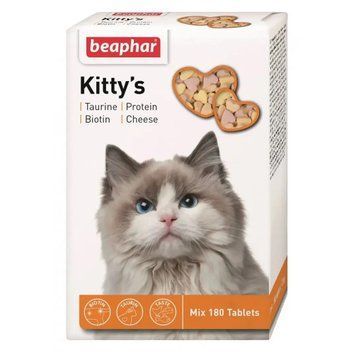 Вітамінна ласощі для котів Beaphar Kitty's Mix підтримка шкіри та шерсті 180 таблеток BAR12506VS фото
