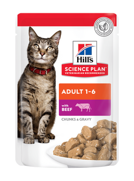 Вологий корм для дорослих котів Hill's SCIENCE PLAN Adult, з яловичиною, пауч, 85г 603999BAR фото