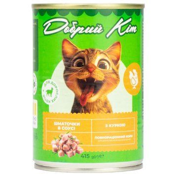 Корм Добрий Кіт, для дорослих котів шматочки з куркою в соусі, 415 гр ж/б К-717 (0,415)PI фото