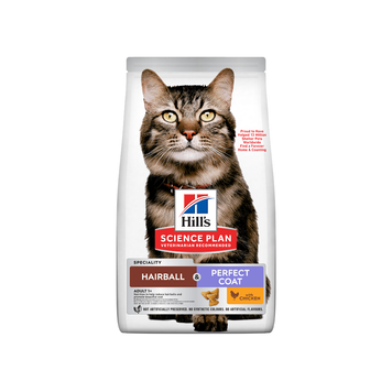 Сухий корм для дорослих котів Hill's SCIENCE PLAN Hairball Perfect Coat для виведення грудочок шерсті та покращення стану шерсті, з куркою, 3 кг 608548BAR фото