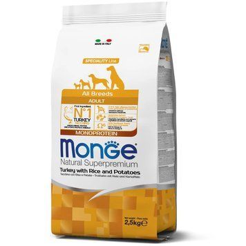Корм для собак Monge Dog All breeds Adult індичка, рис та картопля 2.5 кг 70011389MG фото