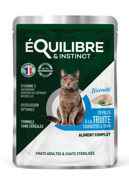 Вологий корм Equilibre Instinct Шматочки в соусі для дорослих і стерилізованих котів із фореллю, кабачком і чебрецем, пауч, 85г 7975BAR фото