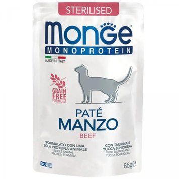 Корм для кошек Monge Cat Wet MONOPROTEIN Sterilised 100% говядина 0.085 кг 70013741MG фото
