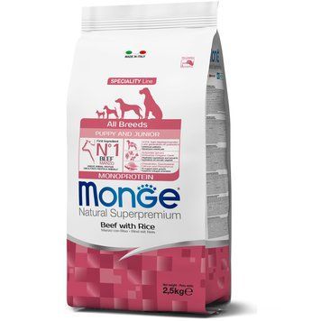 Корм для собак Monge Dog All breeds Puppy Junior яловичина з рисом 2.5 кг 70011372MG фото