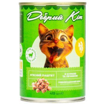 Корм Добрий Кіт, для дорослих котів паштет з куркою та печінкою, 415 гр ж/б К-762 (0,415)PI фото