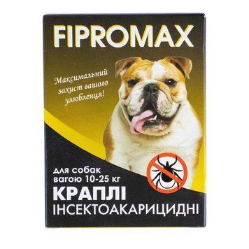 Краплі FIPROMAX для середніх собак вагою 10-25 кг, 2 мл 2 піпетки (фіпроніл, пірипроксифен), захист від бліх і кліщів до 4 тижнів НФ-00001693 (F-003)PI фото